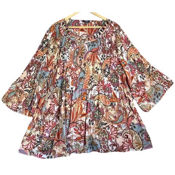 Ninety Clothing Co Women's 2X Floral Boho Peasant Blouse Top Bell Sleeve Hippie - Picture 1 of 10